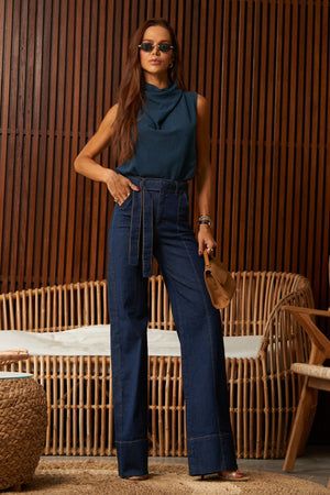 Calça Jeans Wide Leg Soul Cós Super Alto Escura