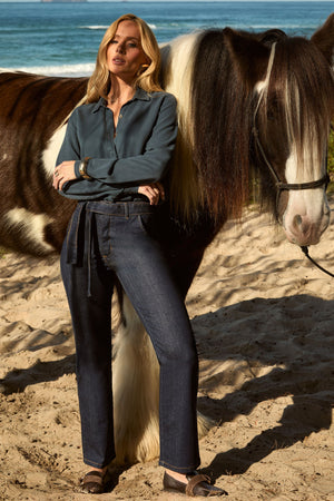 Calça Jeans Reta Estilo Alfaiataria Soul Escura Cintura Alta