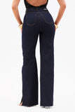 Calça Jeans Ultra Modeladora Wide Leg Cós Super Alto Barra Corte a Laser