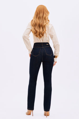 Calça Jeans Reta Ultra Modeladora Cintura Alta Barra Tradicional