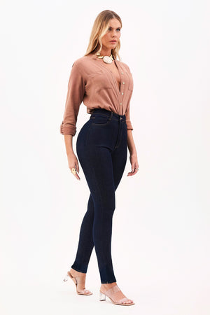 Calça Jeans Skinny Ultra Modeladora Cós Alto Barra Tradicional