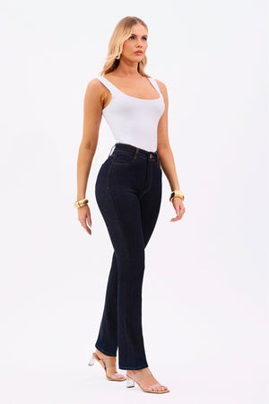 Calça Jeans Reta Ultra Modeladora Cós Alto Barra Tradicional