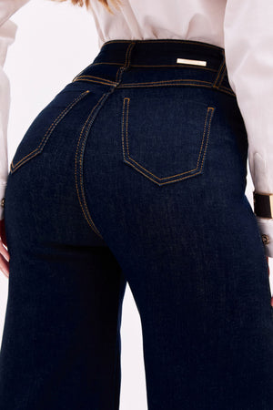 Calça Jeans Pantalona Ultra Modeladora Cintura Alta Barra Tradicional
