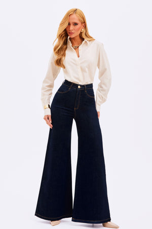 Calça Jeans Pantalona Ultra Modeladora Cintura Alta Barra Tradicional