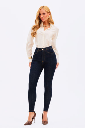 Calça Jeans Skinny Ultra Modeladora Cintura Alta Barra Tradicional