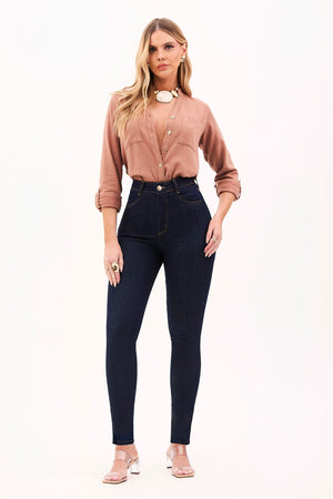 Calça Jeans Skinny Ultra Modeladora Cós Alto Barra Tradicional