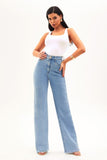 Calça Jeans Wide Leg Basic Cós Super Alto Barra Tradicional Clara