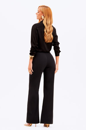 Calça Wide Leg Tecido Impermeável que Não Amassa Preta