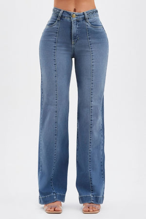 Calça Jeans Apaixonante Wide Leg Jeans Médio Cós Médio