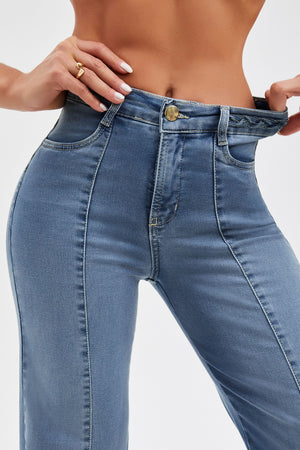 Calça Jeans Apaixonante Wide Leg Jeans Médio Cós Médio