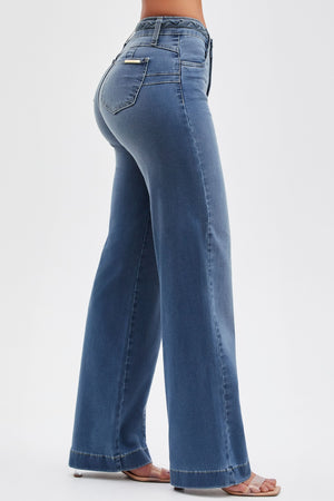 Calça Jeans Apaixonante Wide Leg Jeans Médio Cós Médio