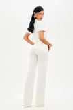 Calça Jeans de Rica Tecnológica Wide Leg Off White Cós Super Alto