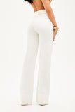 Calça Jeans de Rica Tecnológica Wide Leg Off White Cós Super Alto