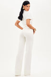 Calça Jeans de Rica Tecnológica Wide Leg Off White Cós Super Alto