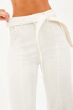 Calça Jeans de Rica Tecnológica Wide Leg Off White Cós Super Alto