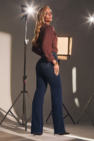 Calça Jeans Wide Leg Modeladora Essencial Cintura Média