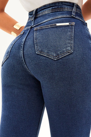 Calça Jeans Essencial Wide Leg Jeans Escuro Cós Médio