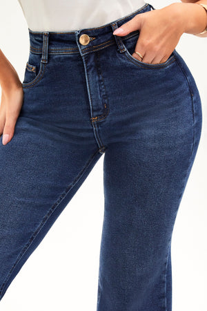 Calça Jeans Essencial Wide Leg Jeans Escuro Cós Médio