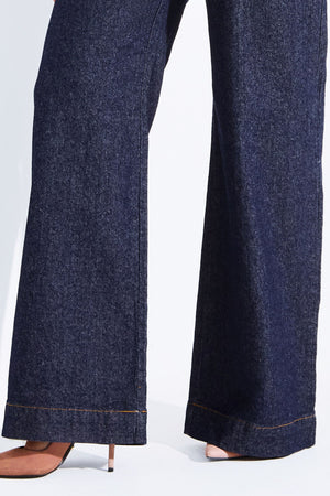 Calça Wide Leg Estilo Alfaiataria Jeans Escuro