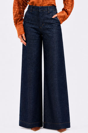 Calça Wide Leg Estilo Alfaiataria Jeans Escuro