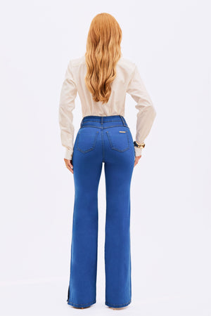 Calça Jeans Wide Leg Modeladora Linea Cintura Média