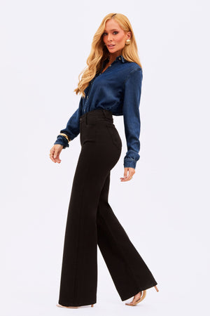 Calça Jeans Wide Leg Preta Cintura Média Preto Intenso