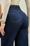 Calça Jeans de Rica Tecnológica Wide Leg Cós Super Alto