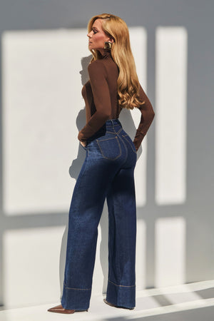 Calça Jeans Wide Leg Soul Cintura Super Alta Escura