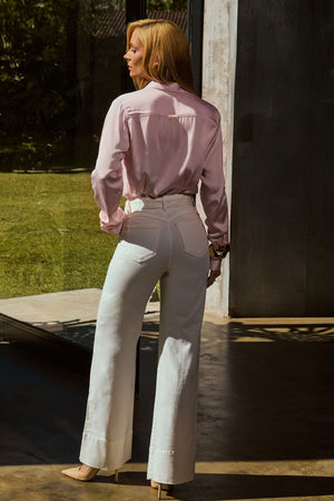 Calça Jeans Wide Leg Soul Cintura Super Alta Off White