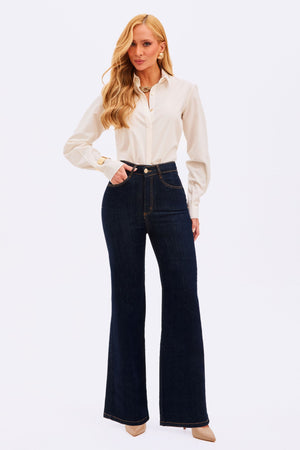 Calça Jeans Wide Leg Ultra Modeladora Cintura Alta Barra Tradicional