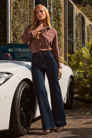 Calça Jeans Wide Leg Ultra Modeladora Cintura Alta Barra Tradicional