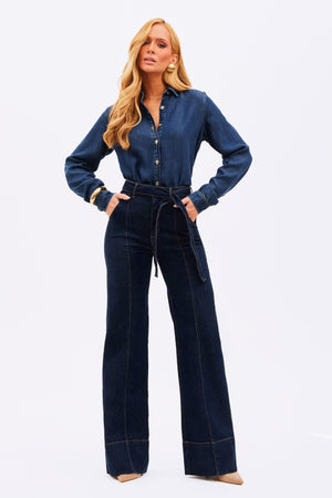Calça Jeans Wide Leg Soul Cintura Super Alta Escura