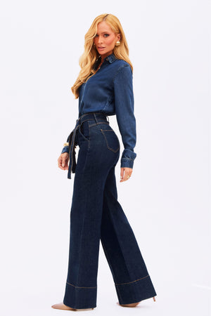 Calça Jeans Wide Leg Soul Cintura Super Alta Escura