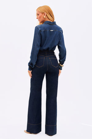 Calça Jeans Wide Leg Soul Cintura Super Alta Escura
