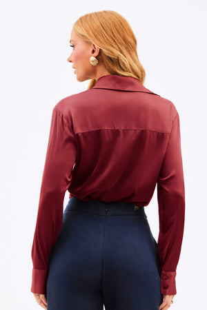 Camisa Feminina Acetinada Manga Longa Marsala