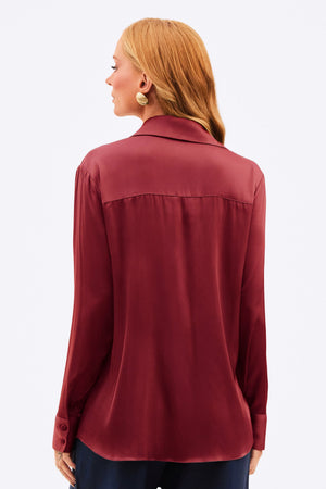 Camisa Feminina Acetinada Manga Longa Marsala