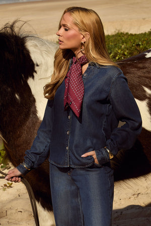 Camisa Feminina de Liocel Aura Jeans Escuro