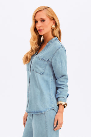 Camisa Feminina de Liocel Aura Jeans Claro