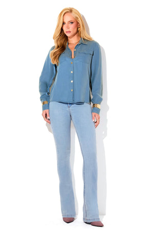 Camisa Feminina de Liocel Aura Azul Capri