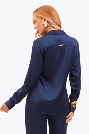 Camisa Feminina de Viscose Acetinada Essence Azul