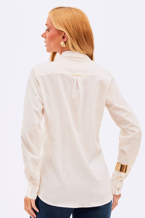 Camisa Feminina com Botões Ocultos Off White