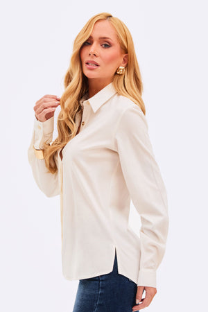 Camisa Feminina com Botões Ocultos Off White