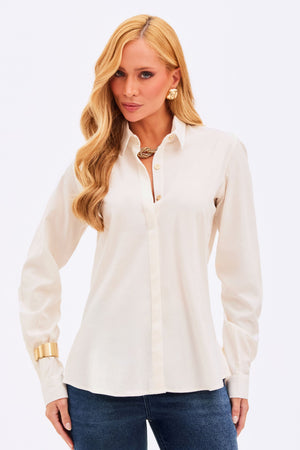 Camisa Feminina com Botões Ocultos Off White