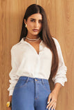 Camisa Feminina de Liocel com Botões Ocultos Branca