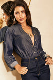 Camisa Feminina de Liocel Azul Denim