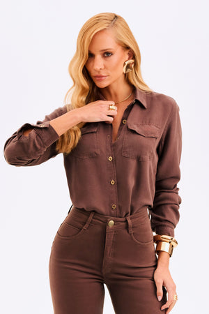 Camisa Feminina de Liocel Aura Coffee