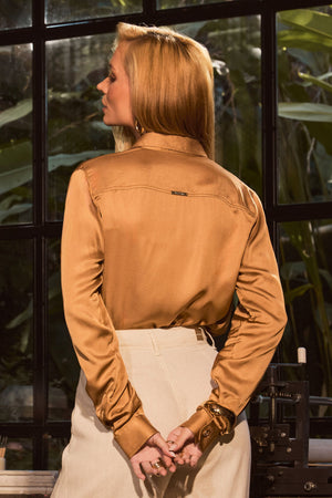Camisa Feminina de Viscose Acetinada Essence Damasco
