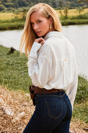 Camisa Feminina 100% Linho Slim Fit Off White