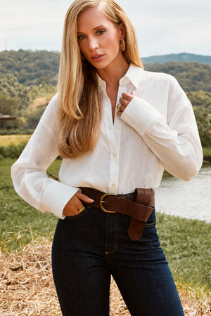 Camisa Feminina 100% Linho Slim Fit Off White