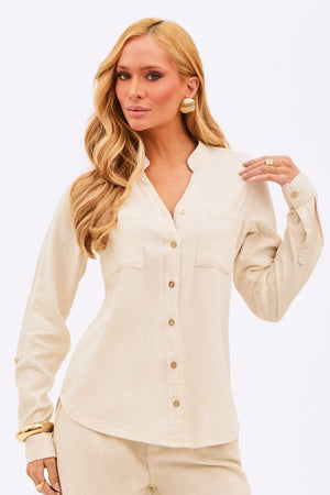 Camisa Feminina de Linho Dunas Areia